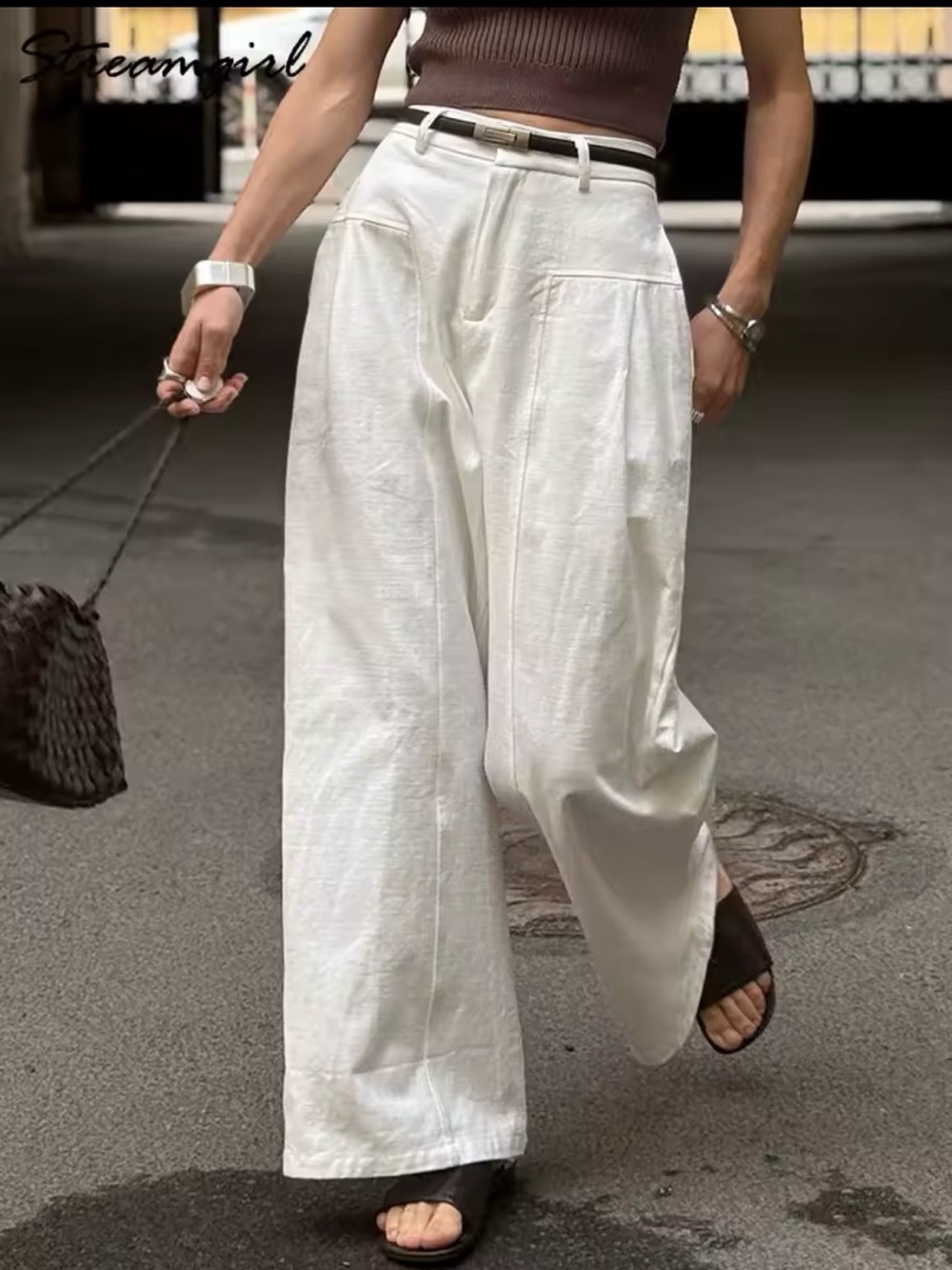 White Wide-Leg Linen Pants